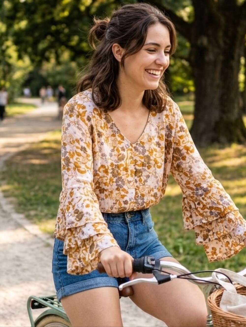 Gypsies & Moondust Dusty Pink and Mustard Floral V-Neck Blouse